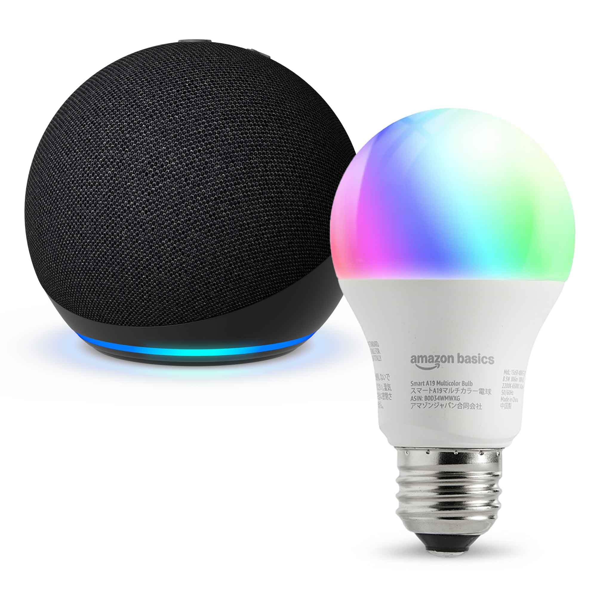 【セット買い】Echo Dot (第5世代) チャコール + Amazonベーシック スマートLED電球 (E26・60W形相当 800lm・調光・調色タイプ)