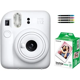 富士フイルム インスタントカメラ チェキ instax mini 12 (クレイホワイト, フィルム20枚&デコペン)