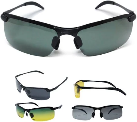 [ブラック][男女兼用][メンズ] サングラス メンズ スポーツ UVカット 偏光 男女兼用 色別で 調光レンズ 昼夜兼用 ツートンカラー あり ゴルフ 登山 釣り用 サングラス 収納 ケース 付き ハーフリム ブラック/グリーン/イエロー/緑黄ツートン/調光グレー... ユニセックス