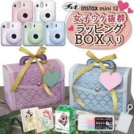 富士フイルム チェキ instax mini 12 & フィルム20枚 & アルバムetc (そのまま渡せるチェキギフト5点セット)... FUJIFILM バニティバッグBOXブルー