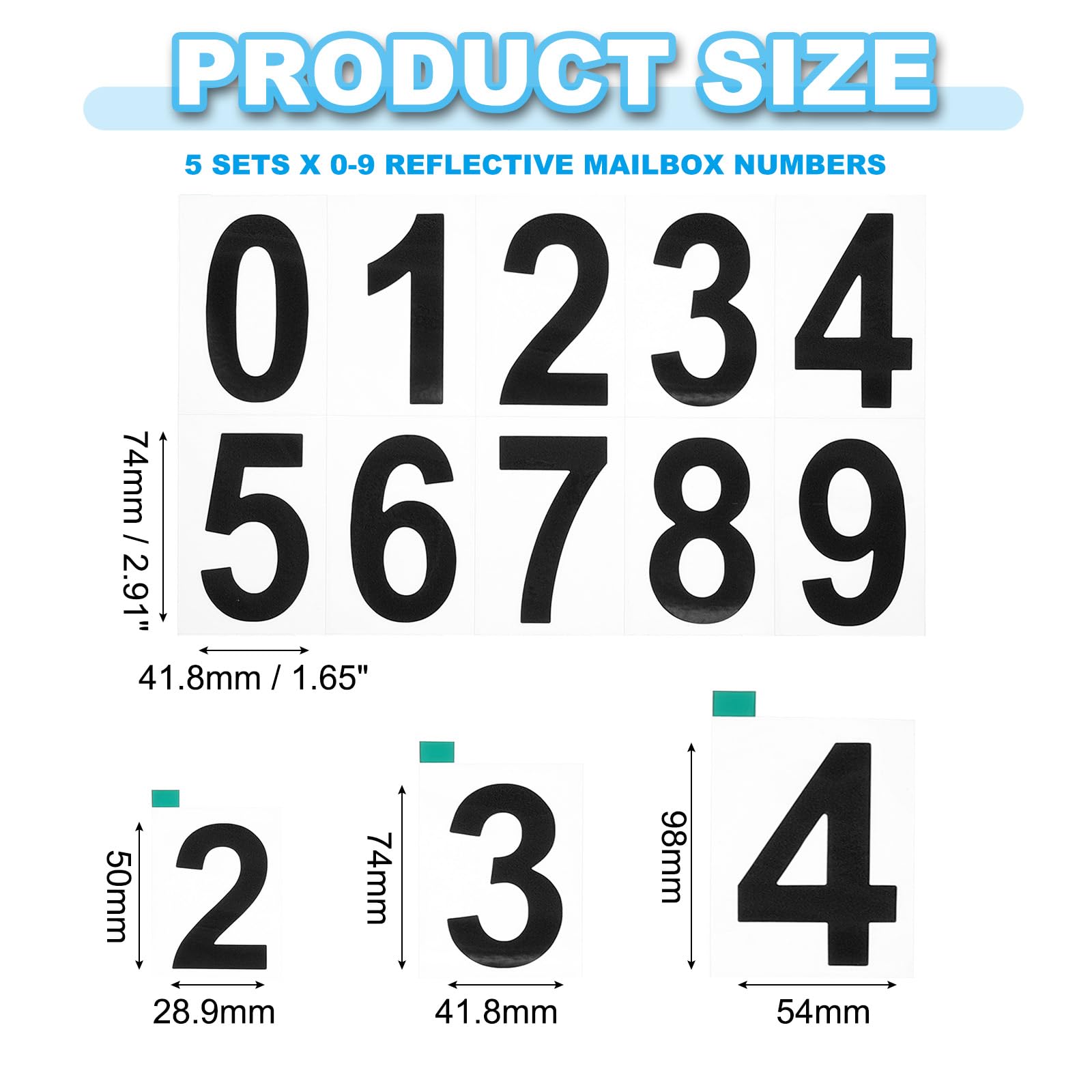 PATIKIL 反射式郵便ポスト番号、5セット3"防水黒郵便ポスト番号、屋外用自己粘着番号ステッカー、住所番号、家