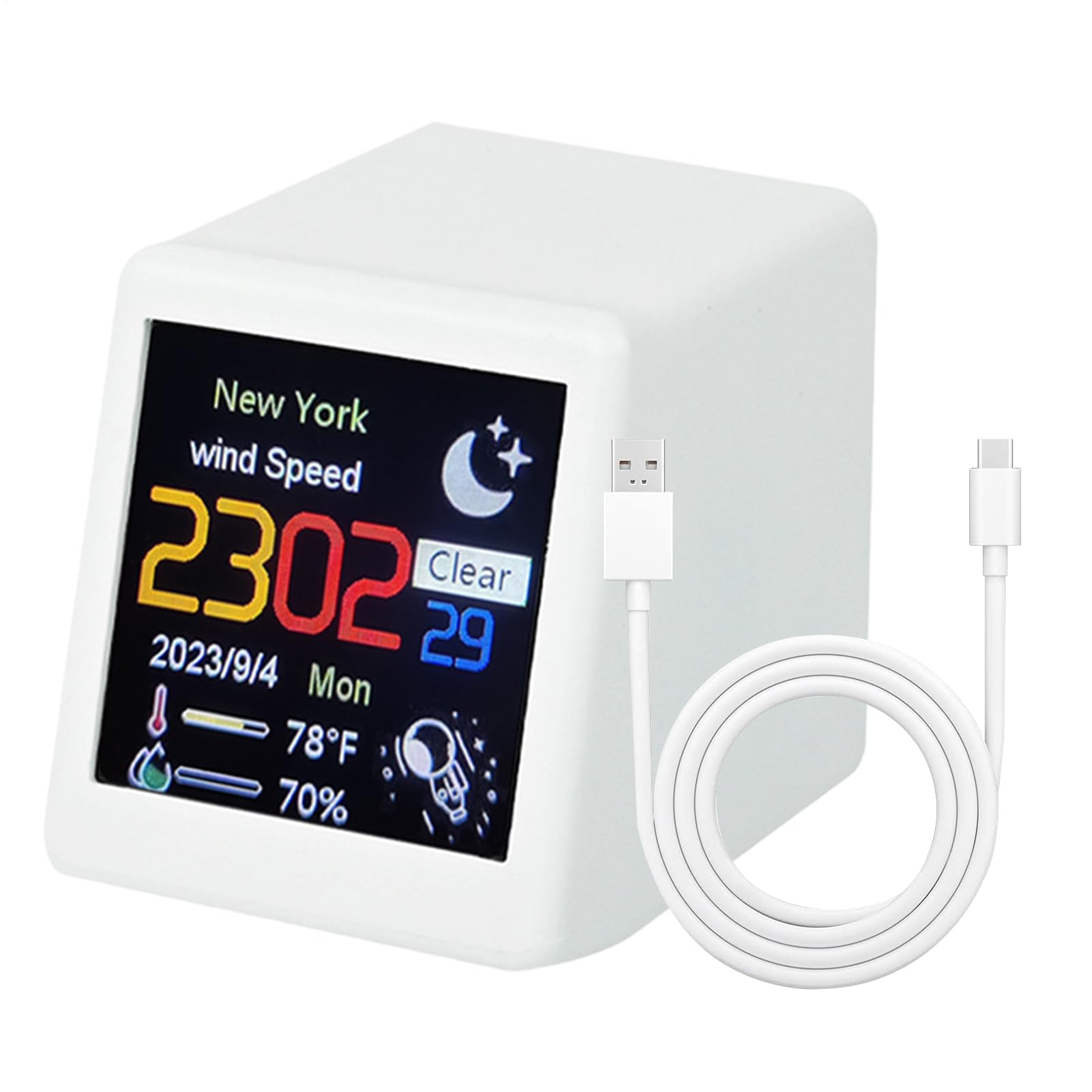 天気時計、天気のある時計 | 小さなデジタル天気予報 | ホーム湿度モニター充電式の日付時間ポータブルデスクトップスマートコントロールアラームウォールデスク