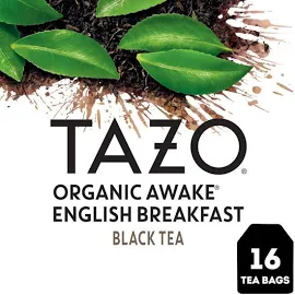 타조 티 Tazo Teas Tazo Teas, 재생식, 홍차, 유기농 어웨이크, 잉글리시 브렉퍼스트, 티백 16개, 40g(1.4oz)