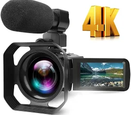 Vlogging 4K 카메라, 유튜브 16X 디지털 줌, 48MP 비디오 캠코더, 후드 후크 포함