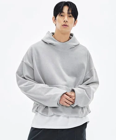 소버먼트SOVERMENT 860g 하이넥 피그먼트 벌키 후디-문 그레이