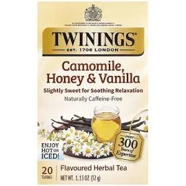 트와이닝 Twinings Twinings, 가향 허브차, 카모마일, 꿀 & 바닐라, 카페인 무함유, 티백 20개, 32g(1.13oz)