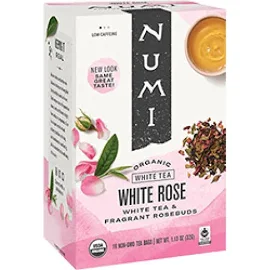 뉴미 티 Numi Tea 유기농 티, 화이트 티, 화이트 로즈, 티백 16개, 32g(1.13oz)