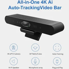 USB 웹캠 HD 화상 회의 카메라, 마이크 및 스피커 포함, AI 얼굴 추적, 자동 초점, 360 ° 음성 픽업 플러그, 4K 카메라