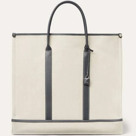 Loro Piana Beam Tote Large Natural Canvas Rounded Leather 남자