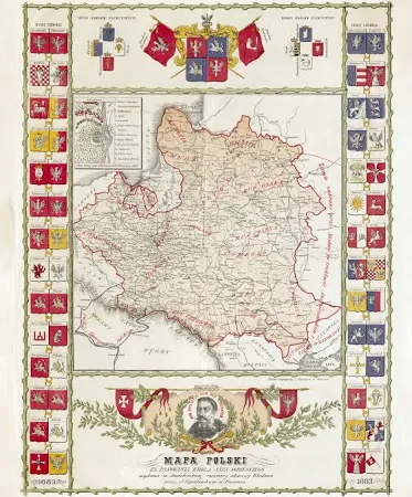 Mapa Polski za panowania króla Jana Sobieskiego 1883 100x70