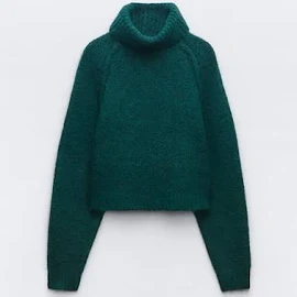 Zara - Sweter Z Kolekcji Basic Z Dzianiny Z Wykończeniem Cozy - Zielony - Kobiety