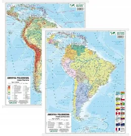 Ameryka Południowa Mapa Ścienna Fizyczna Polityczna 2 w 1 MIDI