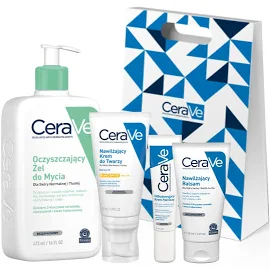 CeraVe Zestaw Krem pod Oczy 14g, Krem do Twarzy 52ml SPF30, Żel 473ml