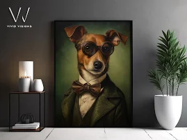 Vintage Aristocratic Dog Portrait in Suit - Unique Renaissance Painting - Quirky Animal Art Lovers- Home Decor, Unframed Art. #547