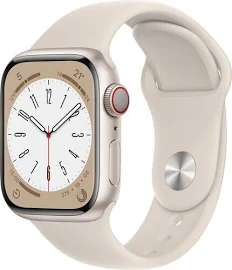 Jak Nowy: Apple Watch Series 8 Aluminium 41 mm (2022) | GPS + Cellular | Księżycowa poświata | Pasek sportowy w kolorze Księżycowa poświata