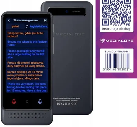 medialove Elektroniczny Tłumacz Polski Offline bez internetu Aparat polskie menu Wifi
