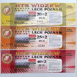 Bilety RTS Widzew Łódź - Lech Poznań I liga trzy rodzaje (sezon 2003/2004)