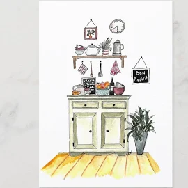 Card, print from my cozy buffet watercolor illustration, bon appetit