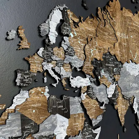Drewniana Mapa Świata 3D „Brown Loft” L - 180*100cm / Angielski
