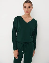 Zielona bluza z dekoltem V - Khaki - Mohito