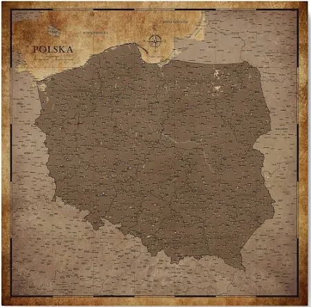 Mapa Korkowa Polski Retro Brązowa - 80x80cm Różne Rozmiary