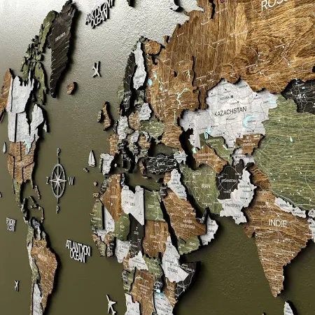 Drewniana Mapa Świata 3D “Rustic” - Unikalny Dekor | KokoBolo XL - 205*115cm / Polski
