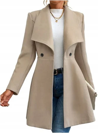 Modny Płaszcz Zimowy Damski Jesienny Długi Dwurzędowy