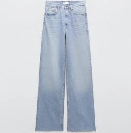 Zara - Jeans Trf Wide Leg Full Length Z Wysokim Stanem - Jasnoniebieski - Kobiety
