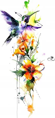 Tatuaż Zmywalny Długotrwały Duży Rękaw XXL Orienalny Ptaki Koliber Kwiaty