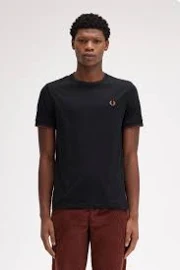 Fred Perry T-shirt męski Mężczyźni Bawełna brązowy jednolity, M