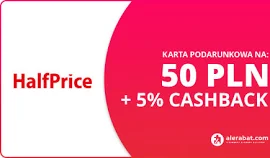 HalfPrice - E-Karta podarunkowa - Cashback 5% ceny (zwrot 2,5 zł) - voucher o wartości 50 zł - alerabat.com