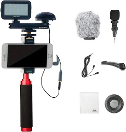 Enhance your YouTube vlogging and Facebook videos with the Mouriv PV-2 Smartphone Video Kit, including a grip rig, omnidirectional microphone, LED