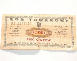 Stary Bon Towarowy Pko 5 centów Pewex 1969 antyk