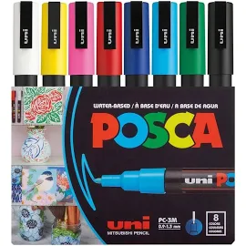 Uni Posca PC-3M 8-kolorowy zestaw markerów do malowania akrylowego 0,9-1,3 mm do tkanin, szkła,