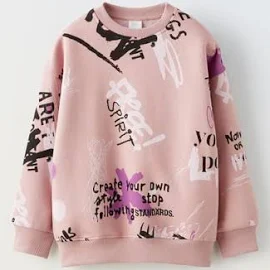 Zara - Bluza Z Nadrukiem W Stylu Graffiti - Różowy - Unisex