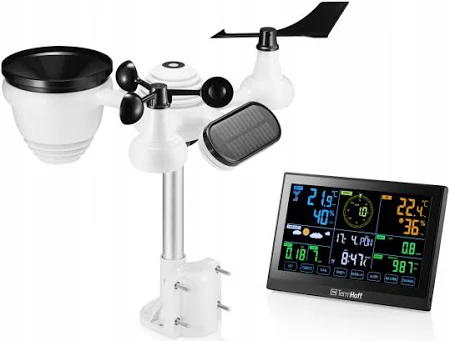 Stacja pogodowa VEVOR 7 w 1 z WiFi i aplikacją wyświetlaczem 7,5 cala czujnikiem zewnętrznym zasilanym energią słoneczną termometrem basenowym