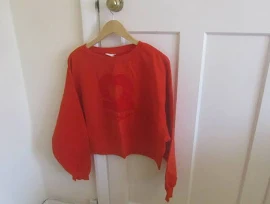 Vgc H&m Amour Red Waist Length Loose Sweatshirt Size M