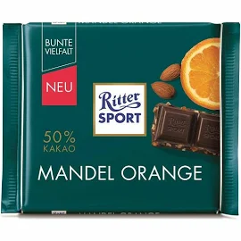 Шоколад темный Ritter Sport Миндаль и апельсин, с дробленым миндалем и кусочками апельсиновой цедры, 100 г