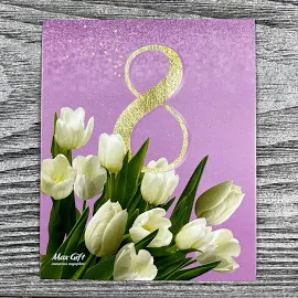 Открытка "8 Марта" белые тюльпаны