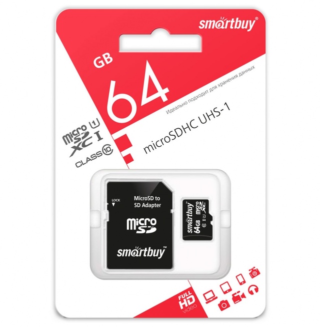 Карта памяти Smartbuy microSD, 8 Гб, SDHC, класс 4, с адаптером SD