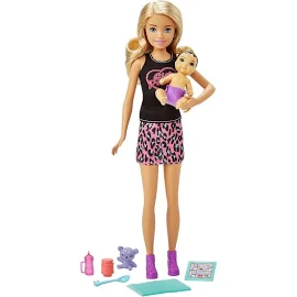 Barbie Кукла Няня в лосинах с малышом и аксессуарами