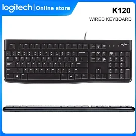 Проводная USB-клавиатура Logitech K120, полноразмерная ультратонкая проводная клавиатура с 104 клавишами для ПК, настольного ПК, ноутбука, Офисная 