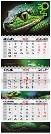 Календарь квартальный на 2025 г. 3 блока, 3 гребня, с бегунком, мелованная бумага, Brauberg Extra, Символ года