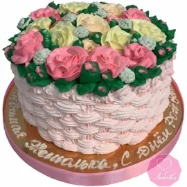 Торт на день рождения корзина с розами No2725