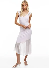 Сетчатое платье с оборками H&M - Светло-розовый