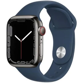 Часы Apple Watch Series 7 GPS + Cellular 41mm Graphite Stainless Steel Case with Abyss Blue Sport Band (MKHJ3LL/A)
