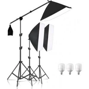 Ürün Reklam Moda Stüdyo Youtube Vlog Tiktok Canlı Yayın Için 50X70CM Softbox 3 Lü Sürekli Işık Seti