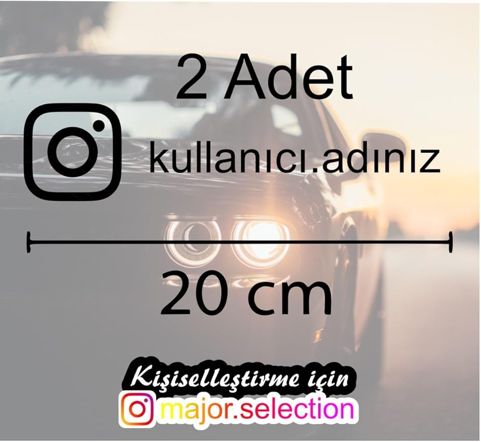 Siyah İnstagram Logolu Kullanıcı Adı - 2 Adet 20 Cm - Araç - Motor Sticker Etiketi Folyo Kesim