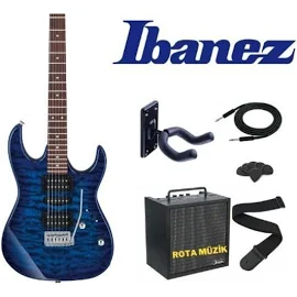 IBANEZ Grx70qa-tbb Transparent Blue Burst Elektro Gitar Set