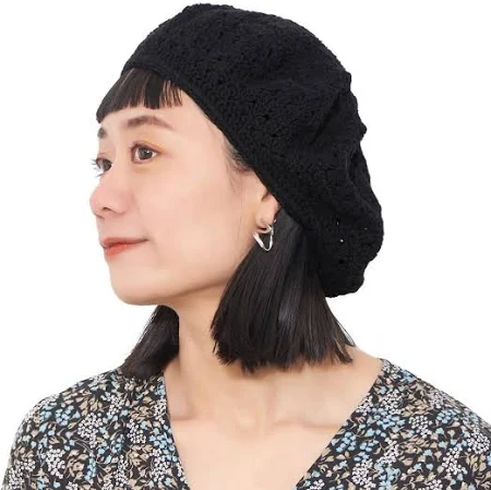 Kadın Erkek Fransız Bere Şapka - El Örgüsü%100 Pamuk Kroşe Şapkalar Kız İzciler - Bohem Tarzı Yazlık Bere